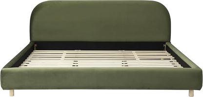 Green King Size Bed Frame, Upholstered Cloud Boucle Platform Beds Frames with Headboard, Anti-Collision Soft Rounded Corners Footboard, No Box Spring Required, Easy Assembly (Olive Green, King)