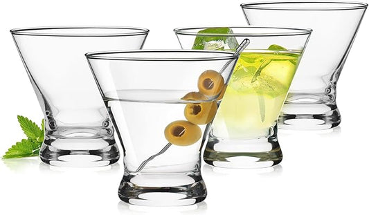 Martini Glasses Set of 4, 8oz Stemless Martini Cocktail Glasses for Margarita, Cosmopolitan, Manhattan, Home Bar, Gimlet, Pisco Sour, Brandy, Crystal Clear