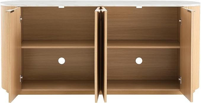 CHITA 70" Sideboard Buffet Cabinet with Storage, Living Room Accent Cabinet with Doors and Adjustable Shelves, for Bar, Kitchen, Oak - Faux Marble