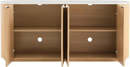 CHITA 70" Sideboard Buffet Cabinet with Storage, Living Room Accent Cabinet with Doors and Adjustable Shelves, for Bar, Kitchen, Oak - Faux Marble