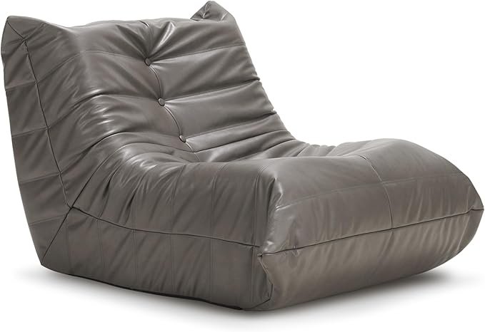 Hobestluk Giant Bean Bag Chair Lazy Floor Sofa, Fireside Sofa for Adults, Big Beanbag Faux Leather Armless Chair for Living Room Bedroom Dorm Office (Grey, Single)