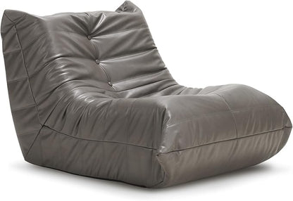 Hobestluk Giant Bean Bag Chair Lazy Floor Sofa, Fireside Sofa for Adults, Big Beanbag Faux Leather Armless Chair for Living Room Bedroom Dorm Office (Grey, Single)