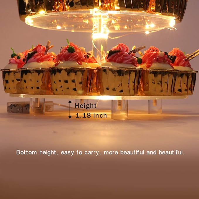 YestBuy 4 Tier Round Cupcake Stand, Cupcake Holder, 4 Tier Cupcake, Acrylic Cake Tower Stand Display for Pastry + LED Light String, Ideal for Weddings, Birthday Parties (Yellow)