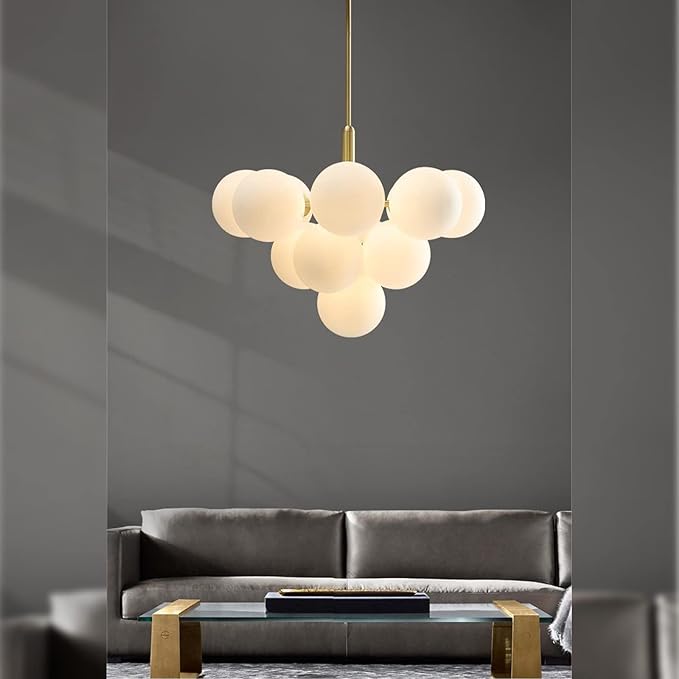 Mid Century Modern Chandelier 13-Light Brass Gold Pendant Lighting Fixture for Dining Room, Kitchen Island, Bedroom, Living Room