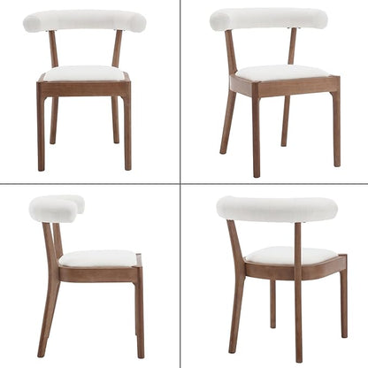 Wood Dining Chairs Set of 4, Mid Century Modern Living Room Chairs with Unique Curved Open Back Comfy Upholstered Side Chair for Kitchen/Restaurant/Reception, Linen White