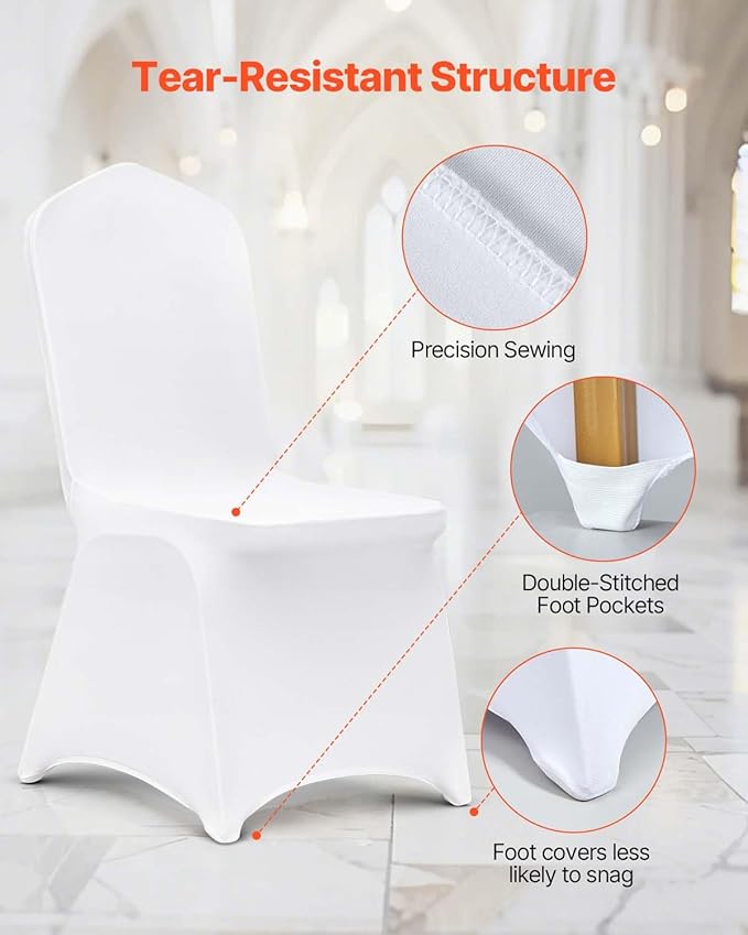 VEVOR 100 Pcs White Chair Covers Polyester Spandex Chair Cover Stretch Slipcovers for Wedding Party Dining Banquet Flat-Front Chair Covers