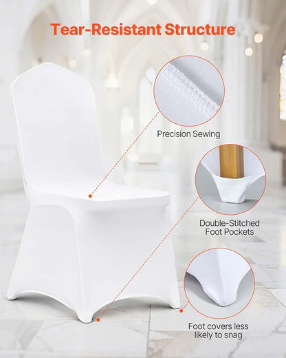 VEVOR 100 Pcs White Chair Covers Polyester Spandex Chair Cover Stretch Slipcovers for Wedding Party Dining Banquet Flat-Front Chair Covers