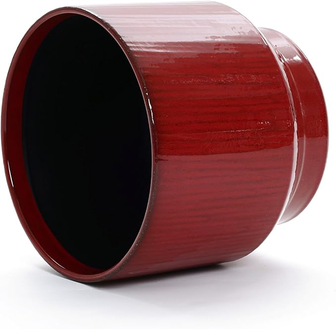 LuxenHome 11" Dia Ceramic Planters, Large Outdoor Indoor Plant Pots with Drainage Holes and Rubber Plug, Modern Red Glazed Round Flower Pot Planters for Home Garden Patio or Office