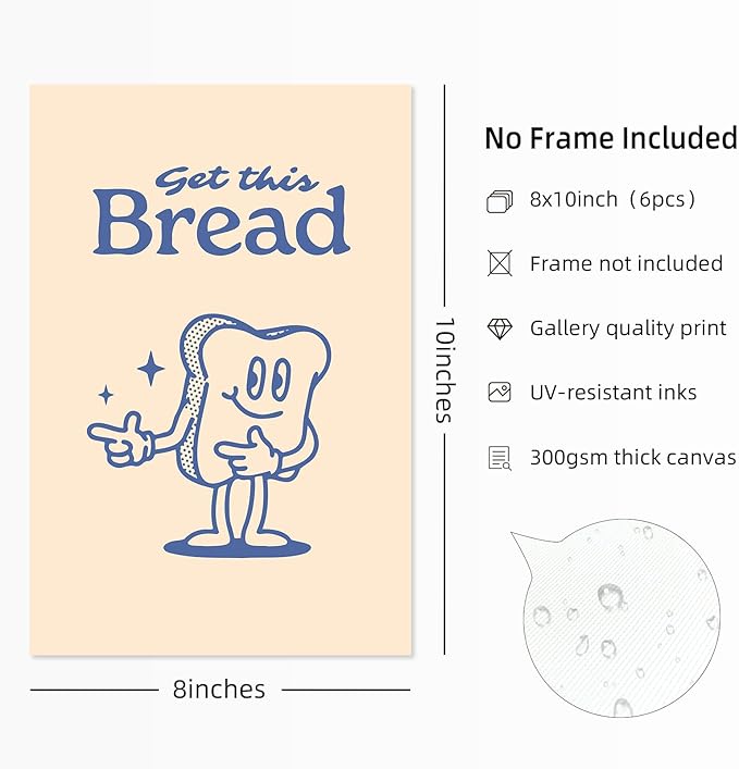 Retro Trendy Wall Art Decor Kitchen Aesthetic Canvas Wall Art Vintage Cute Pictures Funny Green Posters Retro Pink Prints Vintage Gallery Painting Funky Artwork for Room 8x10 Inch Unframed Set of 6