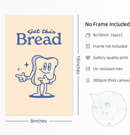 Retro Trendy Wall Art Decor Kitchen Aesthetic Canvas Wall Art Vintage Cute Pictures Funny Green Posters Retro Pink Prints Vintage Gallery Painting Funky Artwork for Room 8x10 Inch Unframed Set of 6