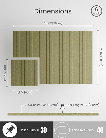 Bumusty Large Felt Bulletin Board 48" x 36" Cork Board Alternative - 6 Pack with 40 Safe Removable Adhesive Tabs, Cork Boards for Walls Cork Board for Home Office Classroom Pin Board (Olive Green)