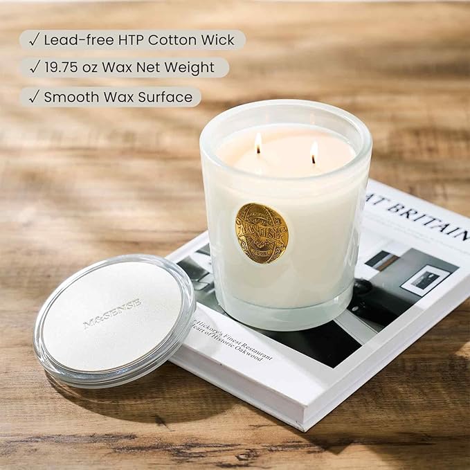 M&SENSE Large Two-Wick Soy Candle | Vanilla Dream & White | 19.8 oz, 120H Burn Time | Luxury Scented Candle for Relaxation, Gifting, Home Décor | Ideal for Bedroom, Office, Party Ambiance