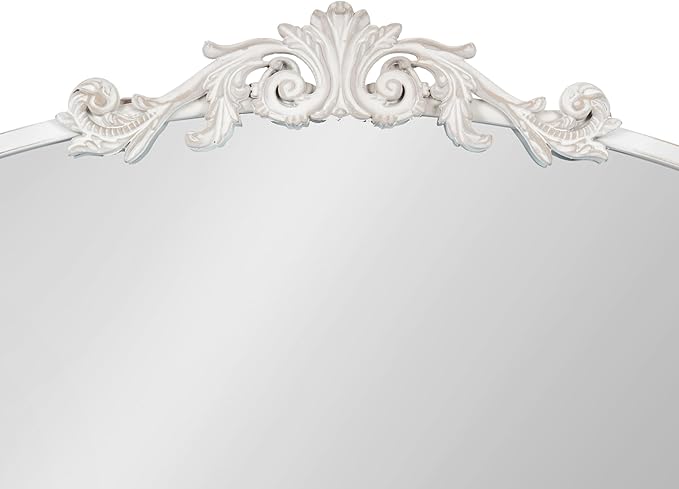 Kate and Laurel Arendahl Ornate Traditional Arched Mirror; 36 x 29; White; Decorative Baroque Style Arched Wall Mirror with Wide Frame and Crown