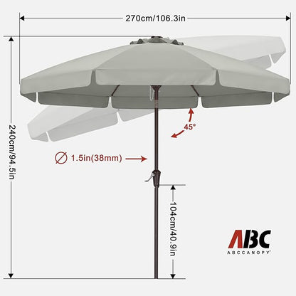 ABCCANOPY 9ft Scalloped Patio Umbrella, Outdoor Table Umbrella with Tilt and Crank, Fiberglass Ribs Deck Umbrella for Patio, Pool, Garden, Picnic (Light Gray)