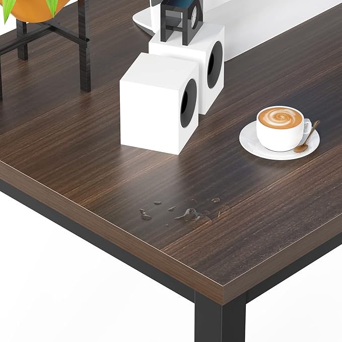 NSdirect Large Desk for Home Office, Large 63” Computer Desk Table, Wide Writing Study Desk for 2 Person, Metal Sturdy Frame Thicker Steel Legs, Black Chocolate