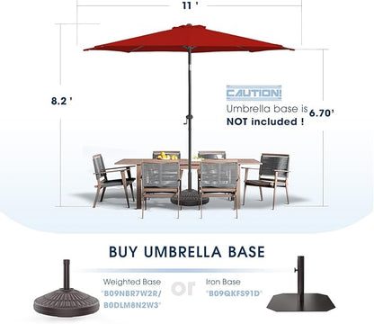 wikiwiki 11 FT Patio Umbrellas Outdoor Table Market Umbrella with Push Button Tilt/Crank,8 Sturdy Ribs, Fade Resistant Waterproof POLYESTER DTY Canopy for Garden, Lawn, Deck,Backyard & Pool,Bright Red