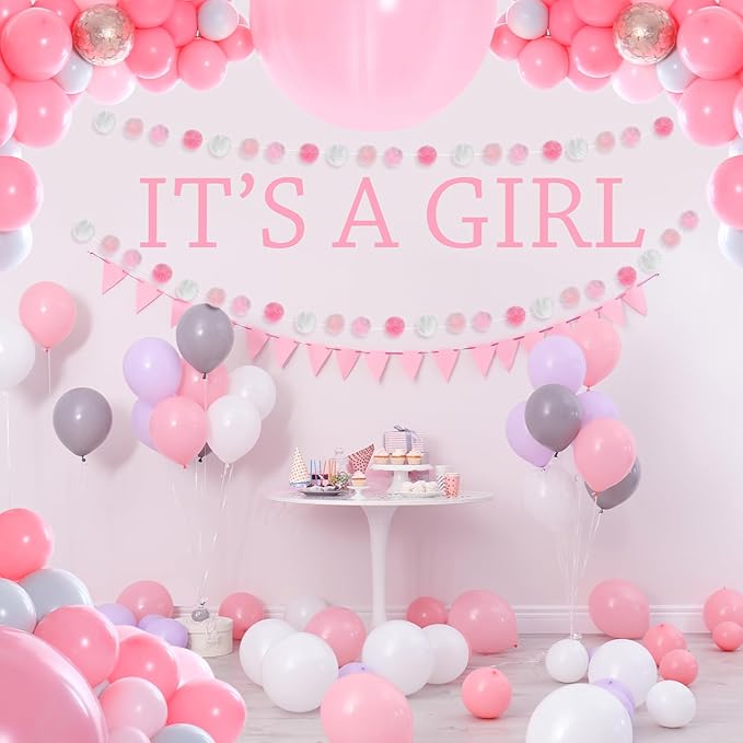 2 Pack Large Pom Poms Garland Hanging Decorations Colorful Soft Faux Rabbit Fur Ball Garland for Easter Xmas Holiday Wedding Baby Shower Birthday Party Supplies(Pink,2.36 Inch)