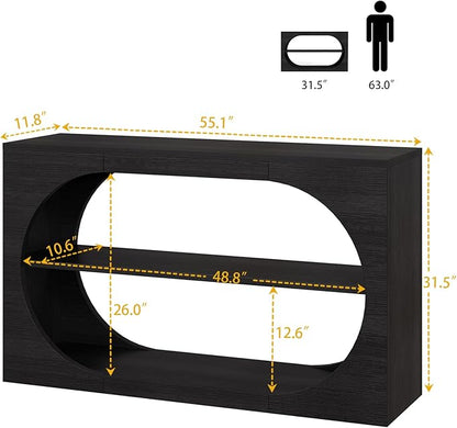 55-Inch Entryway Table with Storage, 3-Tier Console Tables, Behind Couch Table Wood Narrow Console Tables for Entryway, Living Room, Foyer, Hallway, Entry (Black)