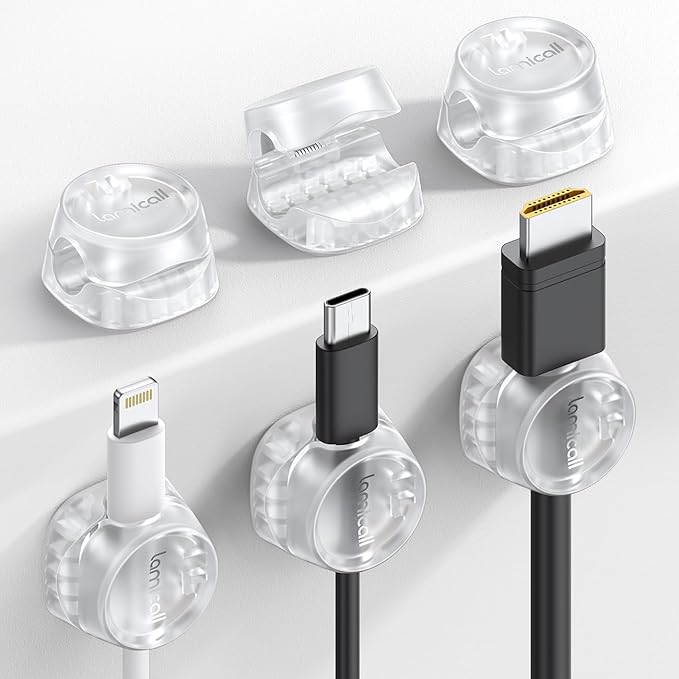 6Pack Cord Organizer, Desk Accessories - Lamicall Clear Cable Management Clips, Home Workspace Organization Accessories, Nightstand Wire Keeper Desk Decor, Dorm Room Essentials Desktop Gadgets