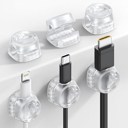 6Pack Cord Organizer, Desk Accessories - Lamicall Clear Cable Management Clips, Home Workspace Organization Accessories, Nightstand Wire Keeper Desk Decor, Dorm Room Essentials Desktop Gadgets