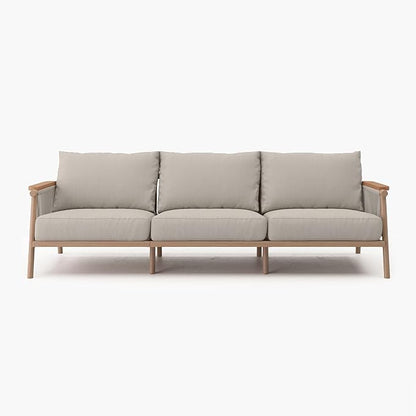 Acanva Modern All-Weather Aluminum Outdoor Sofa with Thick Cushions, Olefin Fabric Sunroom Backyard Furniture, Couch Light Khaki