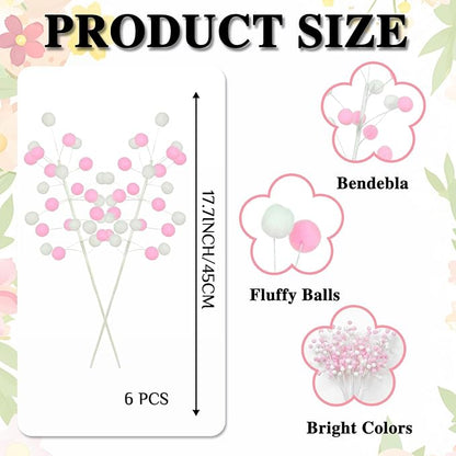 6 Pcs Pink White Pom Poms Christmas Decorations & Felt Christmas Picks and Sprays DIY Xmas Tree Toppers, Festive Tree Filler & Decor (PinkWhite)