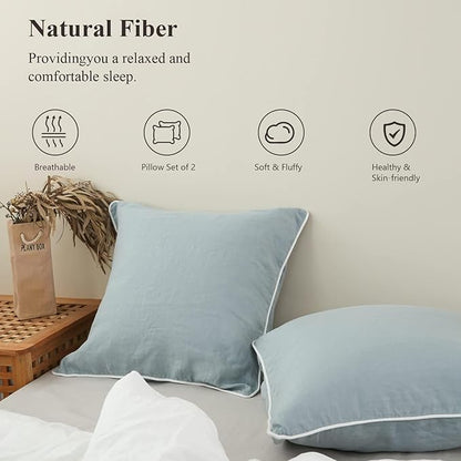 Simple&Opulence 100% Linen Euro Sham Covers with Piping Trim, 26"x26" Pillow Cover Set of 2, Breathable Pillow Shams for Bed Couch Decorative Cushions, Dusty Blue