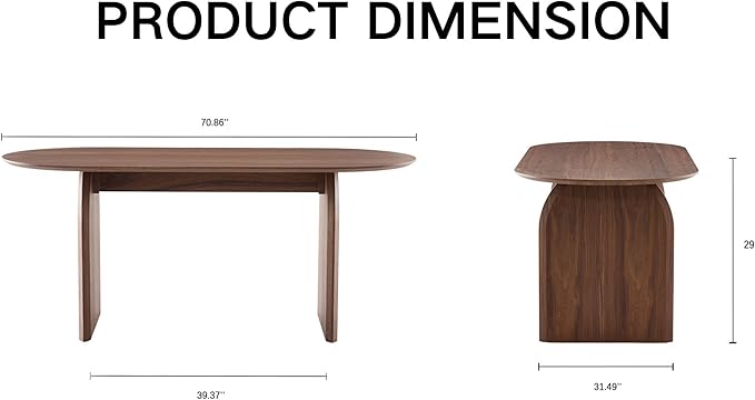 70" Farmhouse Oval Dining Table, Heavy-Duty Wood Dining Room Table for 4-6 Seats, Kitchen Table & Home Desk with Easy-Clean Tabletop, Walnut