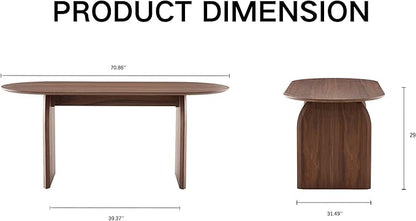 70" Farmhouse Oval Dining Table, Heavy-Duty Wood Dining Room Table for 4-6 Seats, Kitchen Table & Home Desk with Easy-Clean Tabletop, Walnut