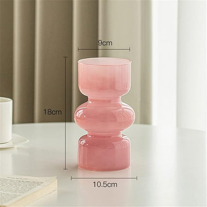 JSPYFITS Glass Hydroponic Flower Vase, 7 Inches Colored Glassbubble Vases for Flowers, Three-Layer Glass Funky Vase for Home/Office/Weddings/Party Table Flower Decor (Pink)