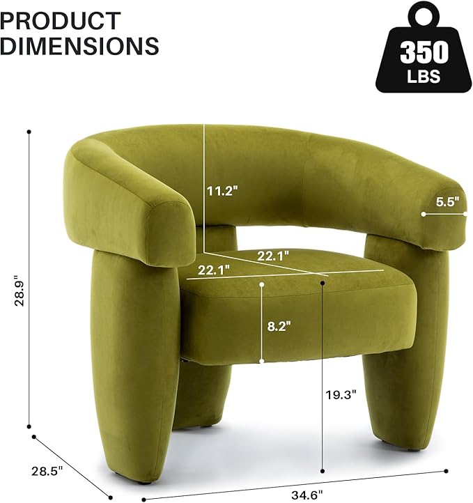 Mid Century Modern Accent Barrel Chair Comfy Upholstered Round Armchair with Montage Design, Velvet Boucle Lounge Chair for Living Room Bedroom Apartment, Green