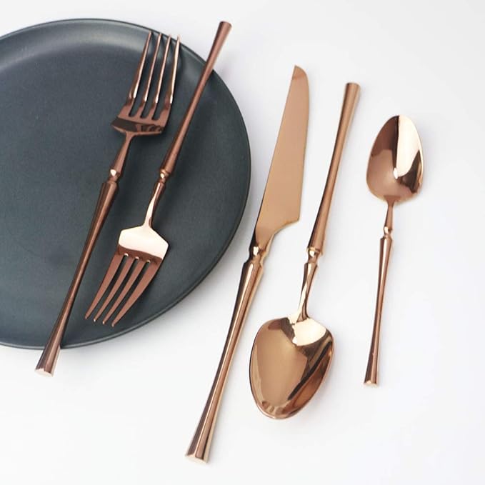 JASHII 5 Pieces Rose Silverware Set, Cutlery Set, Service for 1, 5 Pieces Rose Gold Stainless Steel Flatware Set, Dishwasher Safe (Shiny Rose)