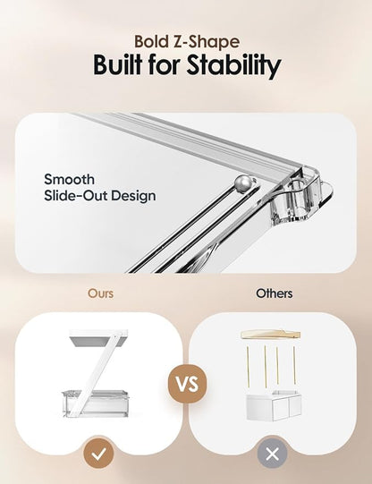 2 Tier Bathroom Countertop Organizer, Z-Shaped Vanity Organizer with Sliding Tray & Drawer, Skincare, Makeup & Perfume Storage Organizer, Acrylic office, Dresse & Desk Organizer