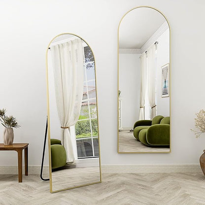 Arched Full Length Mirror, 64" x 21" Arch Floor Mirror with Stand, Full Length Wall Mirror Hanging or Leaning Arched-Top Full Body with Stand for Bedroom, Dressing Room, Gold
