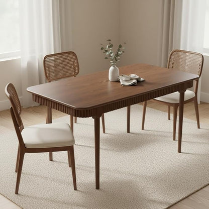 LukeAlon Mid-Century 63 Inch Solid Wood Dining Table for 4-6, Retro Farmhouse Kitchen Table with Large Tabletop, Modern Table for Dining Room, Living Room, Kitchen, Walnut