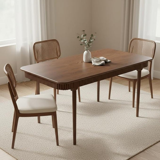 LukeAlon Mid-Century 63 Inch Solid Wood Dining Table for 4-6, Retro Farmhouse Kitchen Table with Large Tabletop, Modern Table for Dining Room, Living Room, Kitchen, Walnut