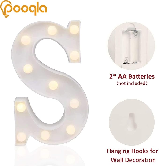 Pooqla LED Marquee Letter Lights Sign, Light Up Alphabet Letter for Home Party Wedding Decoration S