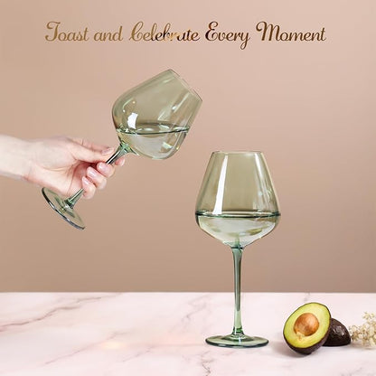 Physkoa Sage Green Wine Glasses Set of 6-18oz, Long Stem, Universal Size for White and Red Wine - Cool Green Table Decorate for Wedding Deco