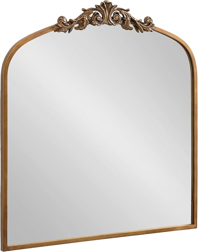 Kate and Laurel Arendahl Ornate Traditional Square Arched Mirror; 28 x 30; Antique Gold; Decorative Baroque Style Arch Vintage Mirror with Wide Frame and Crown