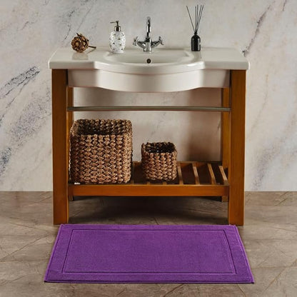Hawmam Linen Bath Mats 21 x 34 inches Pack of 2 100% Ring Spun Cotton Banded Design, Purple