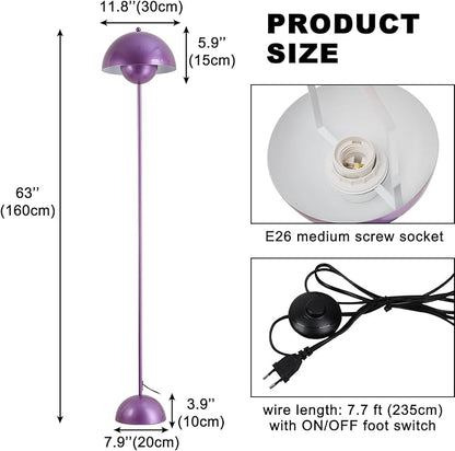 COSYLUX Modern Floor Lamp for Living Room, Industrial Tall Standing Lamp for Bedroom, Metal Shade Reflecting Light Reading Floor Lamp for Office, Nursery Room, Corner(Pearl Purple)