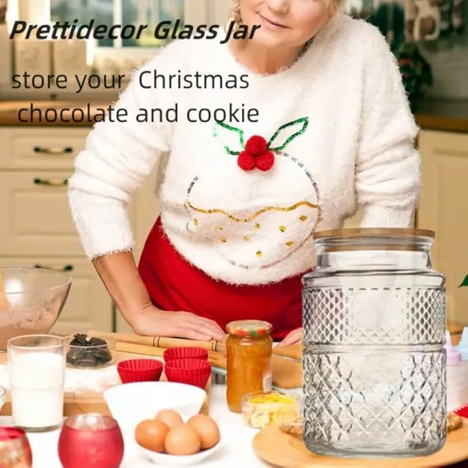 Large Glass Storage Jar, 60 FL OZ Glass Food Storage Containers with Bamboo Lid, Kitchen Containers Cereal Canisters Decorative Jar for Candy Snack Cookies Coffee Tea Nuts Airtight Jars