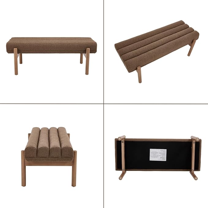47" Modern Upholstered End of Bed Bench, Brown Chenille Channel Tufted Entryway Bench with Wood Legs, Comfy Bedroom Bench Long Ottoman for Living Room Hallway Vanity Room