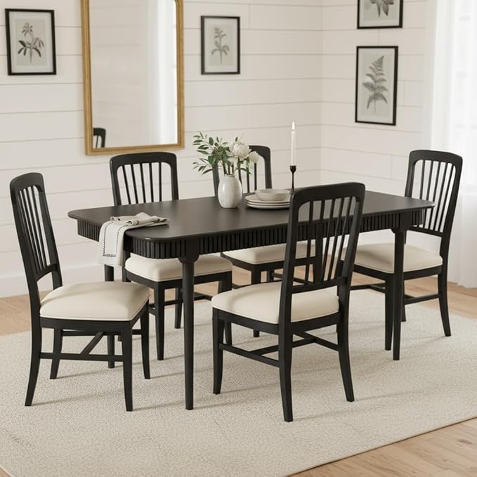 LukeAlon Mid-Century 63 Inch Solid Wood Dining Table for 4-6, Retro Farmhouse Kitchen Table with Large Tabletop, Modern Table for Dining Room, Living Room, Kitchen, Black