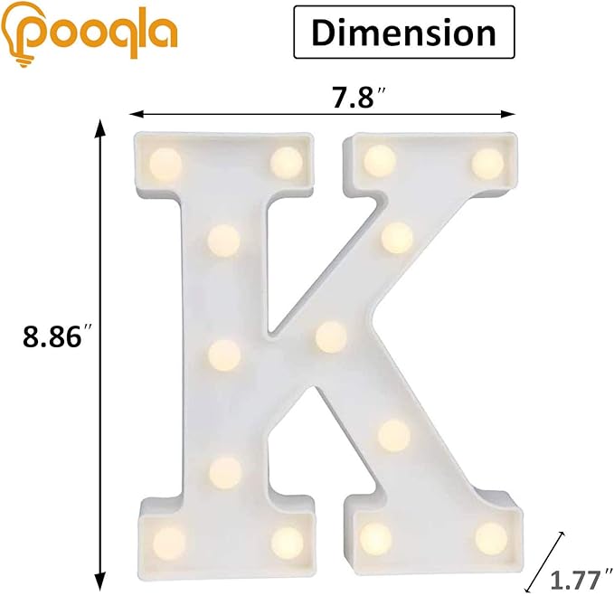 Pooqla LED Marquee Letter Lights Sign, Light Up Alphabet Letter for Home Party Wedding Decoration K
