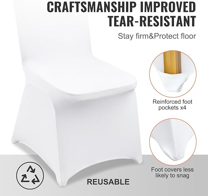 VEVOR 150 Pcs White Chair Covers Polyester Spandex Chair Cover Stretch Slipcovers for Wedding Party Dining Banquet Flat-Front Chair Cover