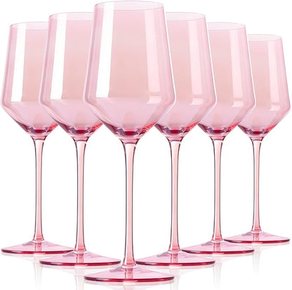 Physkoa Pink Wine Glasses Set 6-15oz Crystal Blush Pink Wine Glasses With Long Stem and Thin Rim,Perfect Pink Colored Wine Stemware for Wine Lover in Wedding,Bridal Shower