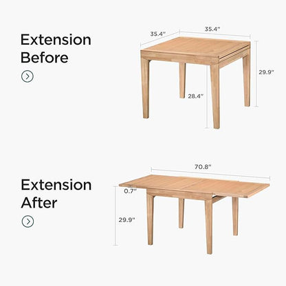 Acanva Rectangle Extendable Dining Table for 4-6 Person, Modern Kitchen Small Space Tables with Solid Wood Legs, Natural Oak