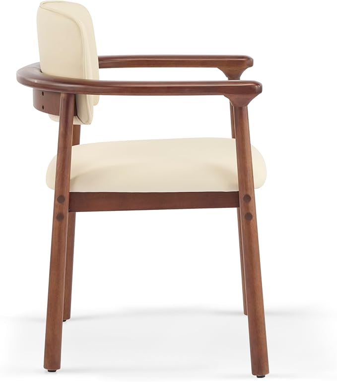 Christopher Knight Home Emeny Modern Faux Leather Upholstered Dining Chairs Set of 2, PU Kitchen Side Chairs with Wooden Frame, Living Room Comfy Reading Chair with Curved Backrest, Beige+Dark Walnut