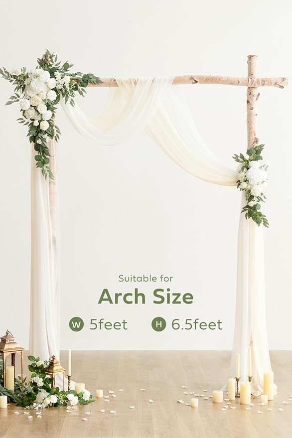 Ling's moment Artificial Wedding Arch Flowers Kit Pack of 4, 2pcs Hanging Flowers Arrangement 2pcs Chiffon Drapes Ceremony Spring Fake Rose Arbor Backdrop White Sage Floral Party Outdoor Decor